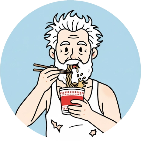 Uncle Tang - eating instant noodles