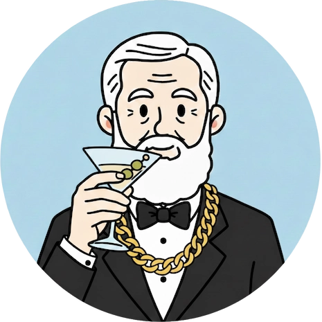 Uncle Tang - rich trader with martini